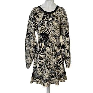 Anthropologie Ruffled Sweater Knit Mini Dress, Printed, Long Sleeve, Size Medium